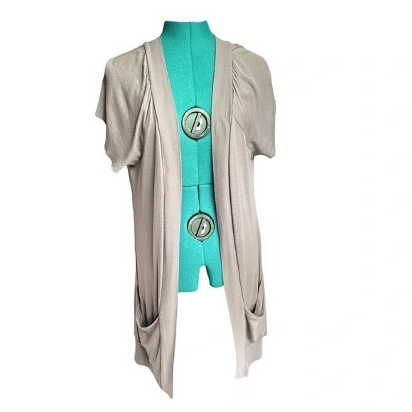NWOT Anthropologie Tan Cardigan with Flowing Draped Front - Picture 3 of 6